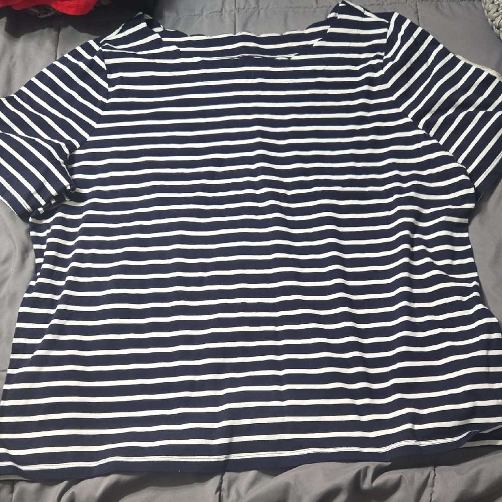 Talbots Navy and White Striped Short Sleeve Tee in 2x